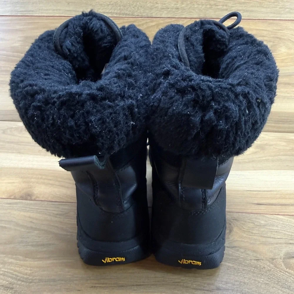UGG Butte Mens Duck Snow Boot 9 Black Leather Waterproof Sherpa Shearling Vibram